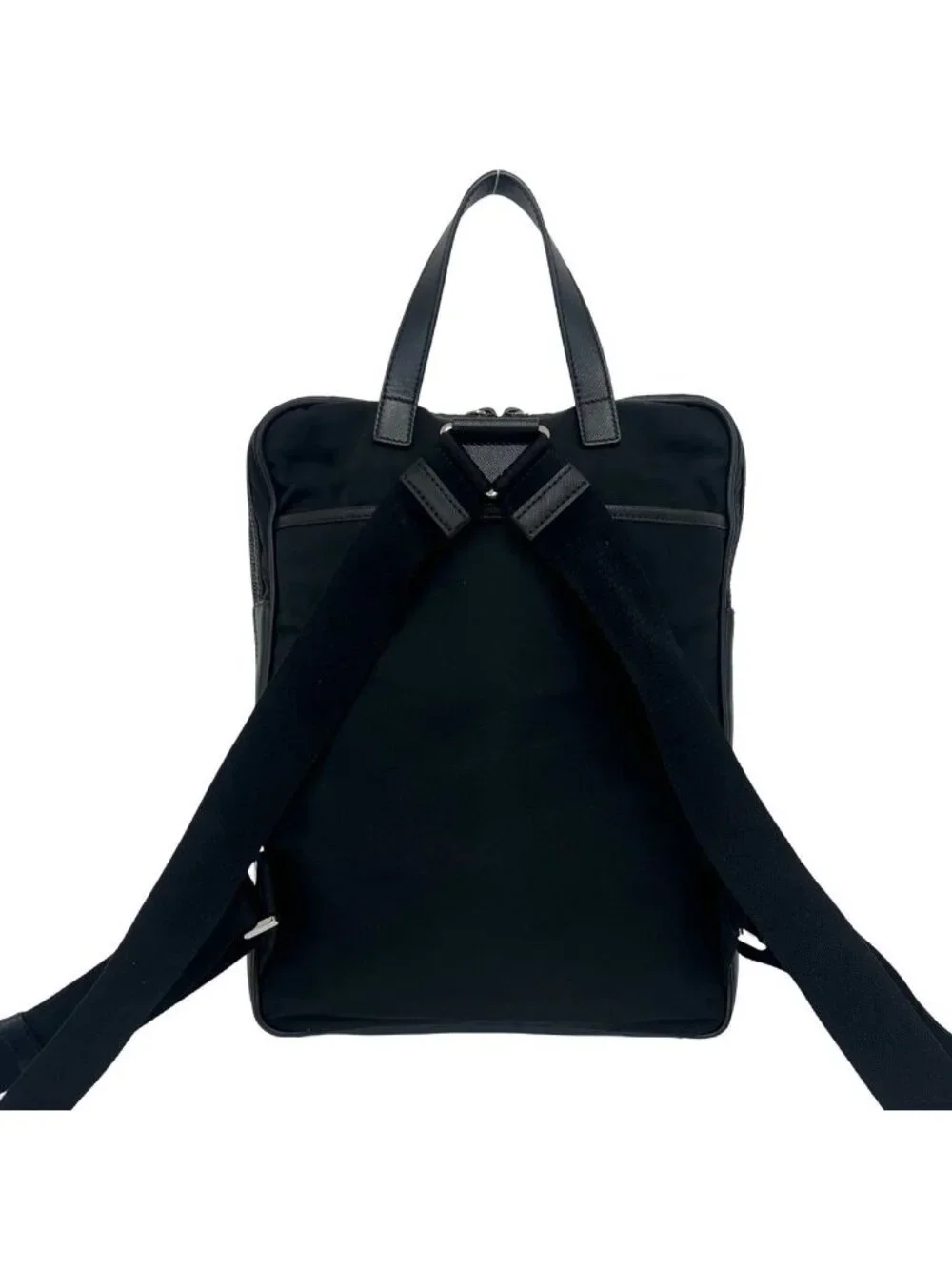 Prada Triangle Logo Tessuto Nylon Saffiano Leather Backpack Black